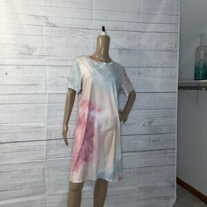 Multicolor Tie Dye Oversized Slit Tee Coverup Dress